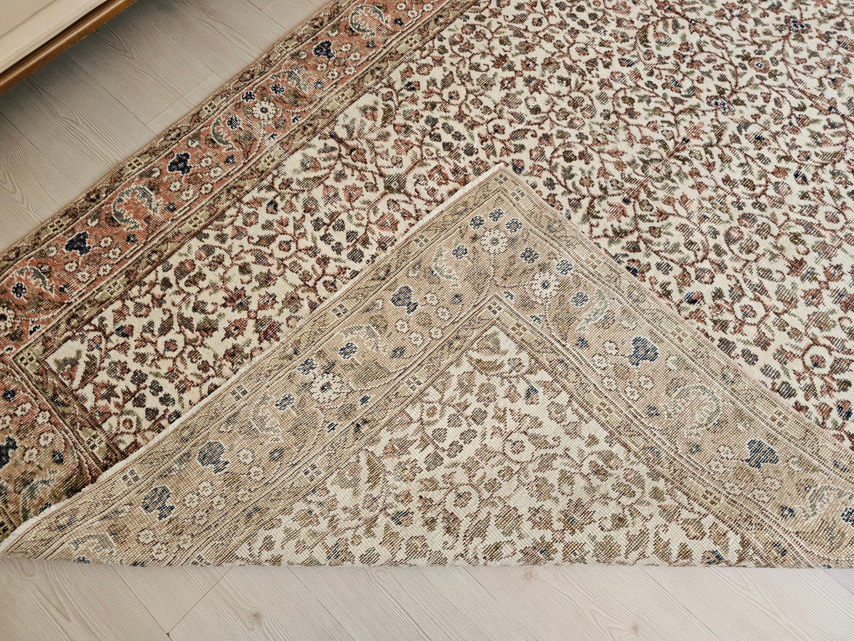 Hand Knotted Turkish Wool Rug: 6x9 Vintage Bohemian Oushak Carpet