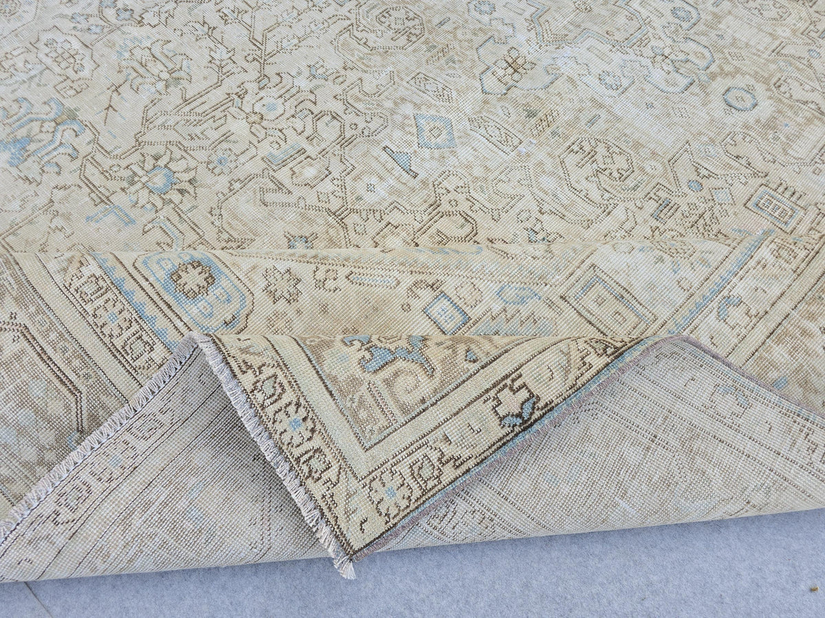 Large Vintage Turkish Rug 9x12 Neutral Oushak Area Rug Double Knot Handwoven