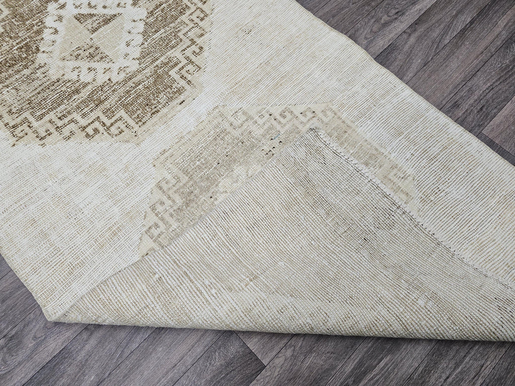 Vintage Hand-Knotted Wool Runner Rug: 3x10.5 ft Beige Brown Oriental