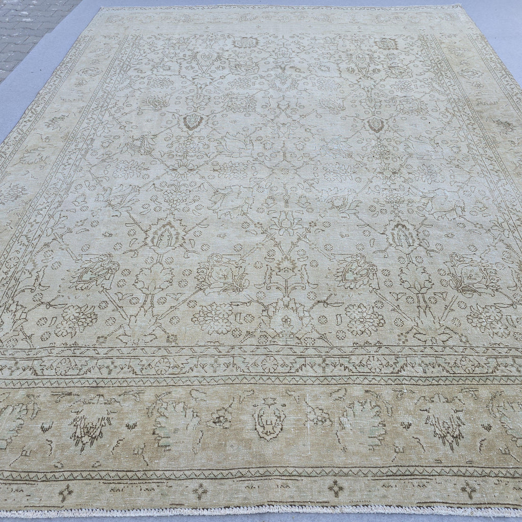 10x13 Classic Muted Vintage Area Rug/ Handmade Wool Oushak rug Beige Brown
