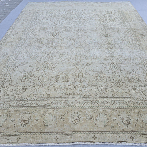 10x13 Classic Muted Vintage Area Rug/ Handmade Wool Oushak rug Beige Brown
