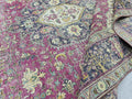 Hand Knotted Oushak Rug 9x13, Bold Magenta Floral Turkish Wool Carpet