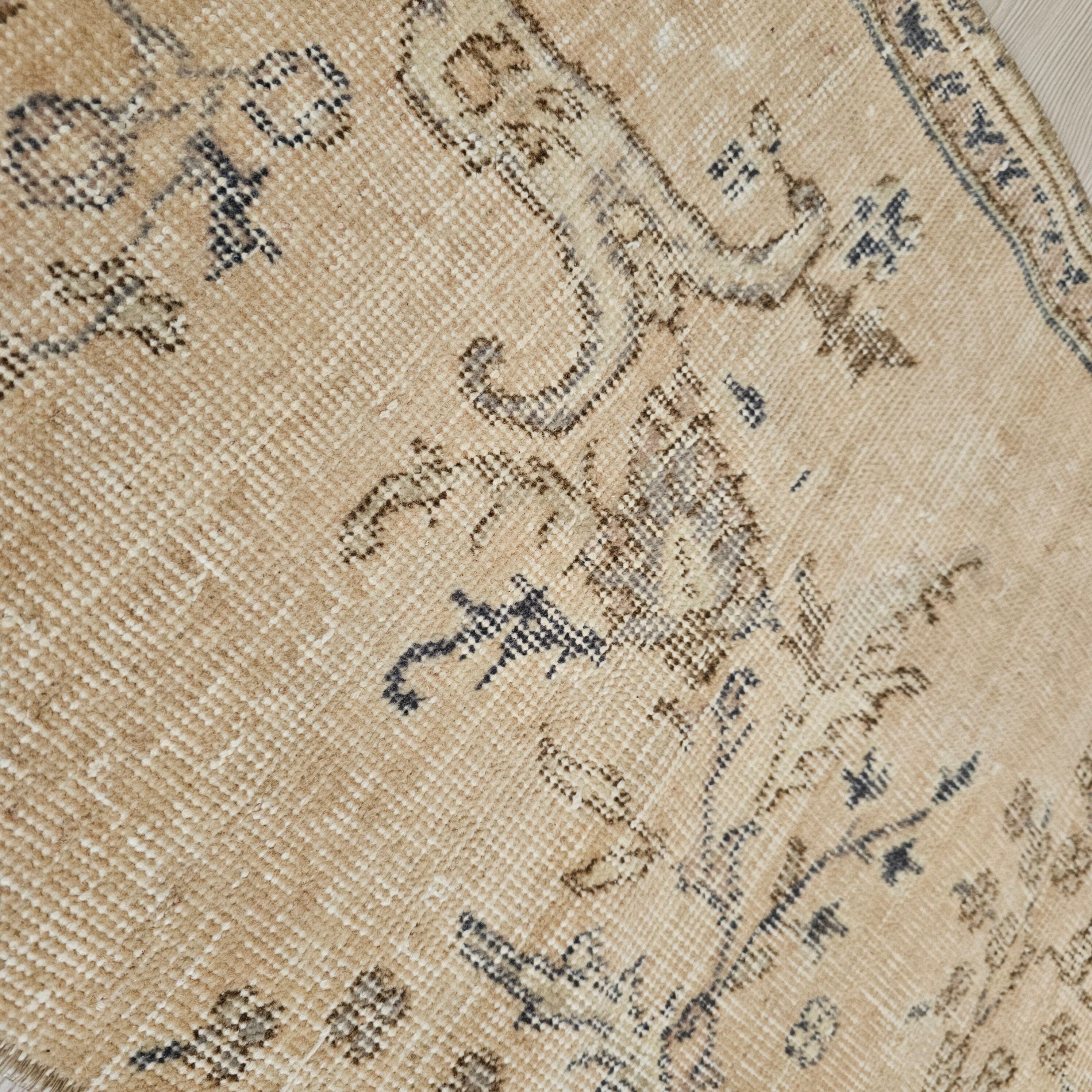 Faded Wool Turkish Runner Rug: Short Vintage Style (2x5)
