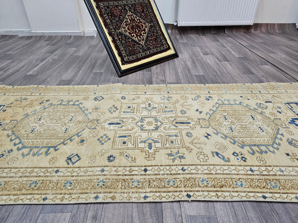 Oushak 3x12 Rug Runner - Neutral Vintage Hand Knotted Wool Runner Rug