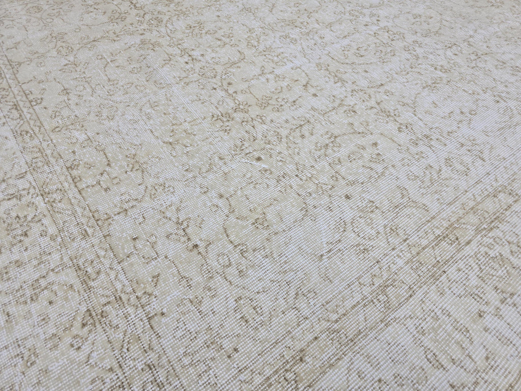 6x10 Vintage Turkish Oushak Rug: Hand-Knotted Wool, Neutral Beige