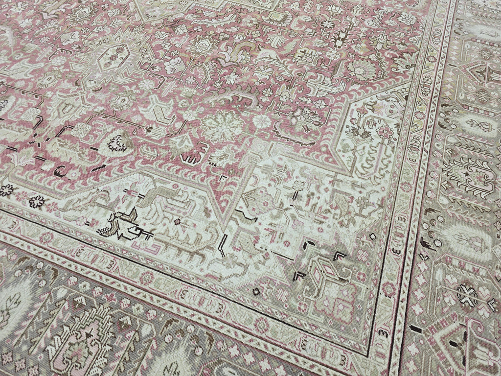 Vintage Hand-Knotted Wool Rug • Dusty Rose Medallion Turkish Carpet