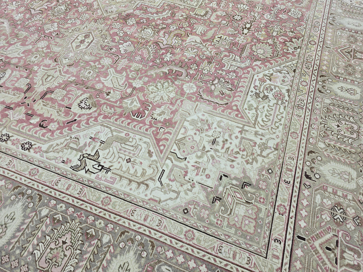 Vintage Hand-Knotted Wool Rug • Dusty Rose Medallion Turkish Carpet