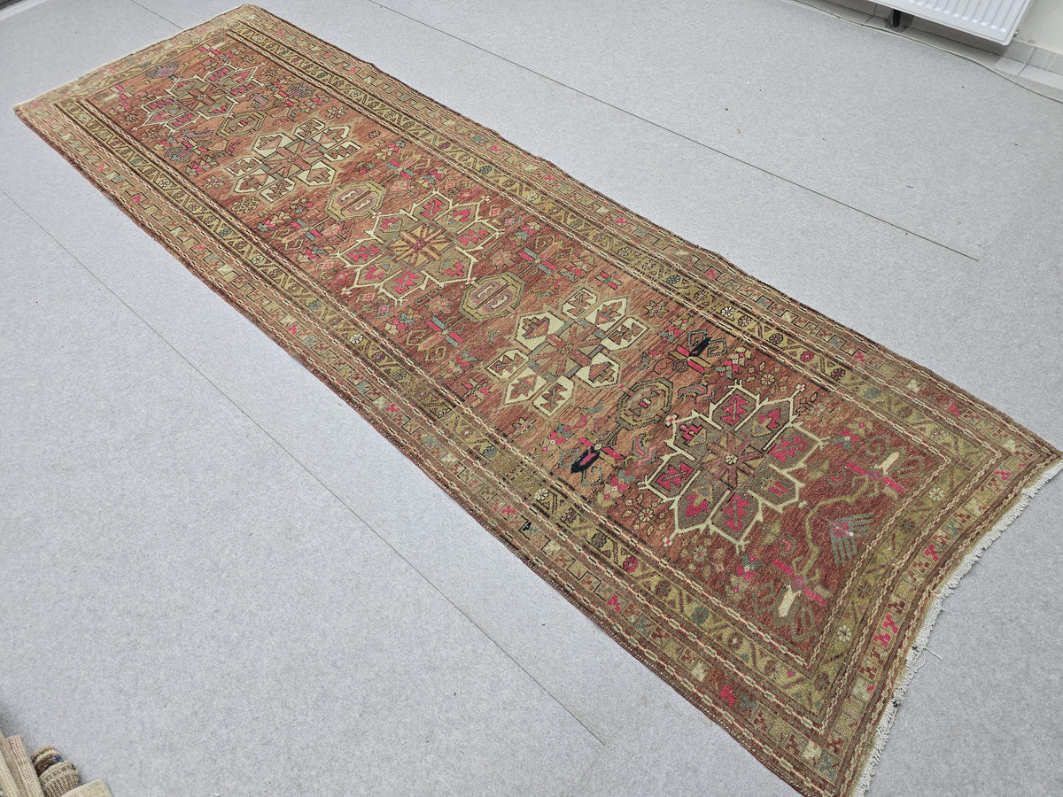 3.5x11 Authentic Vintage Runner Rug - Hand Knotted Wool Runner - Oushak Hallway Runner - Traditional Oriental Wool Rug for Home Decor