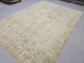8x11 Vintage Hand Knotted Wool Rug, Muted Neutral Oushak Style, 8x11 Distressed Area Rug