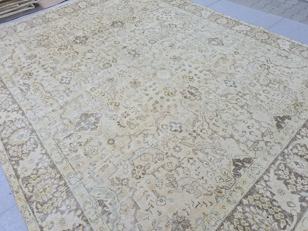 10x12 Turkish Rug, Beige Animal Design Vintage Hand Knotted Wool Rug