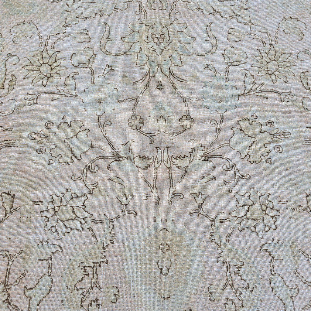 Turkish Rug 9x12 Soft Pink Beige Floral Vintage Hand Knotted Oushak Living Room Carpet