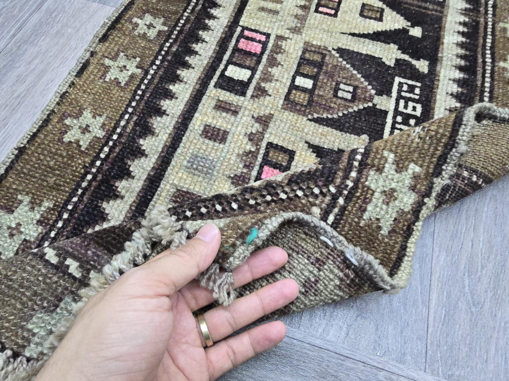 Hand Knotted Turkish Doormat and Bath mat Neutral Beige Brown - 20x41 inches
