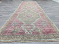Vintage Turkish Oushak Runner Rug: Hand-Knotted Wool Hallway Rug