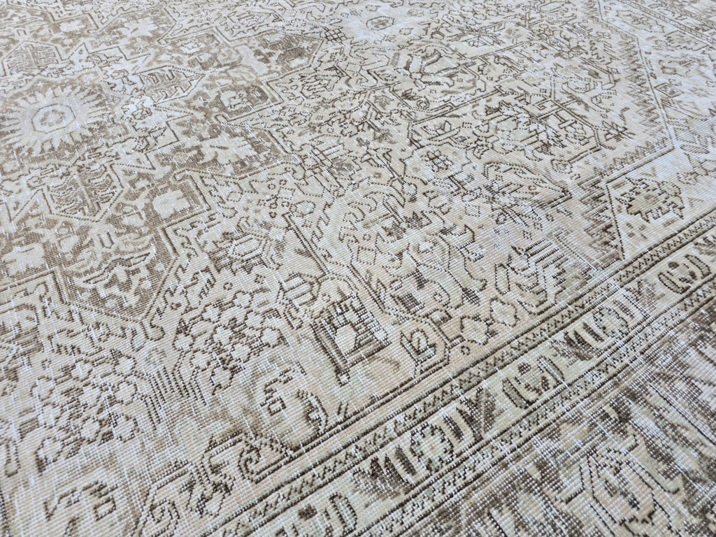 Turkish Rug 8x11, Mushroom Taupe Wool Area Rug, Star Medallion Heriz Style Carpet for Living Room, Dining Room, Bedroom, Boho Decor