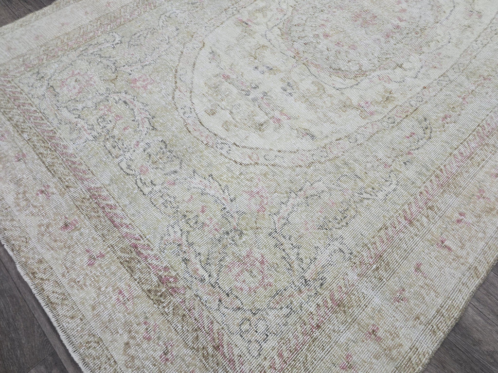 Neutral Oushak Accent Rug – 5x8.2 ft | Handmade in Cream, Beige, and Faded Pink