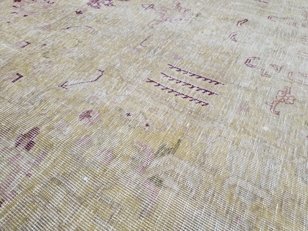 Hand Knotted 9x12 Wool Heriz Rug: Neutral Beige Brown Anatolian Carpet