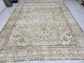 Turkish Rug 8x10, Distressed Grey Beige Vintage Area Rug, Hand Knotted Wool Carpet with Tribal Medallion for Living Room, Hallway