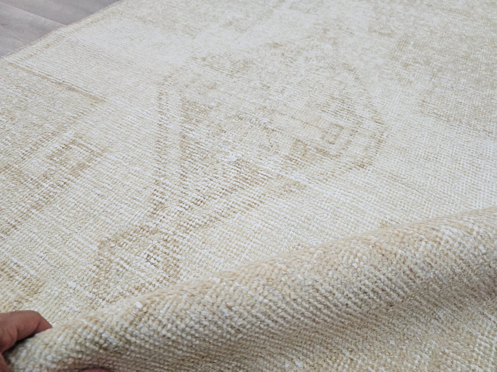Neutral Beige Vintage Handwoven Wool Runner Rug - 3x11 feet | Timeless Hallway Carpet