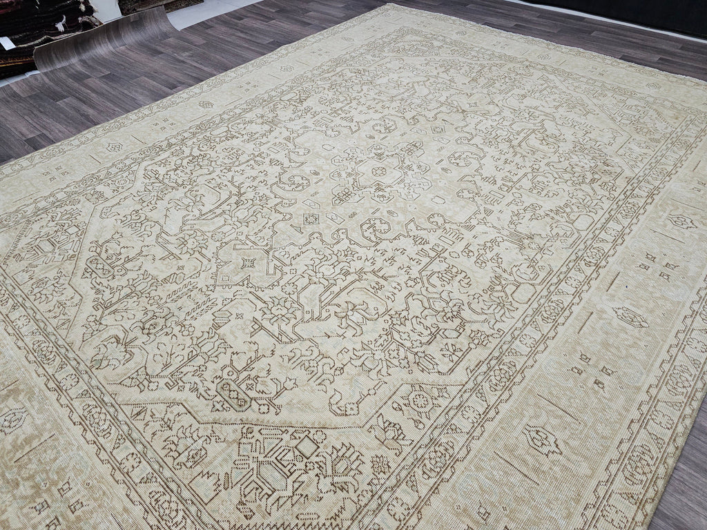 Oversize Hand Knotted Wool Rug: 9.60x12.60 ft. Vintage Turkish Geometric Carpet