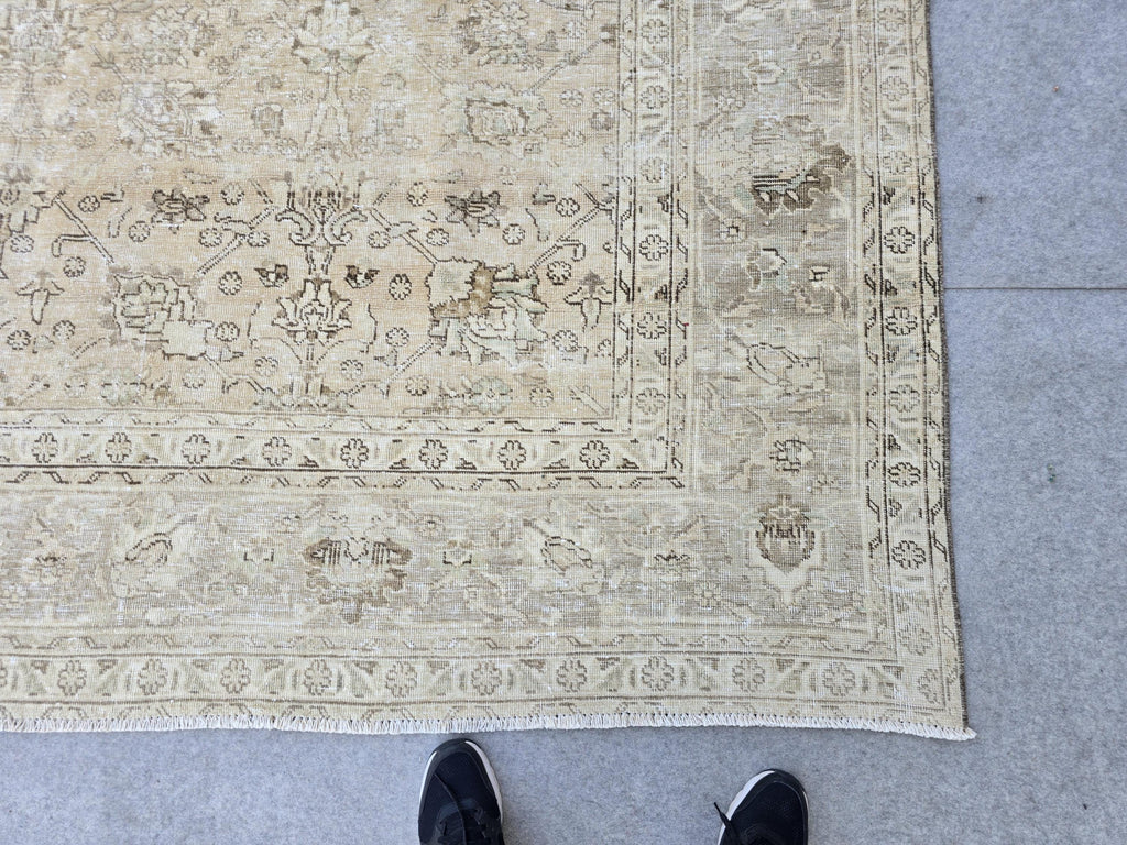 Turkish Rug 9x12 Beige  Vintage Hand Knotted Oriental Area Carpet