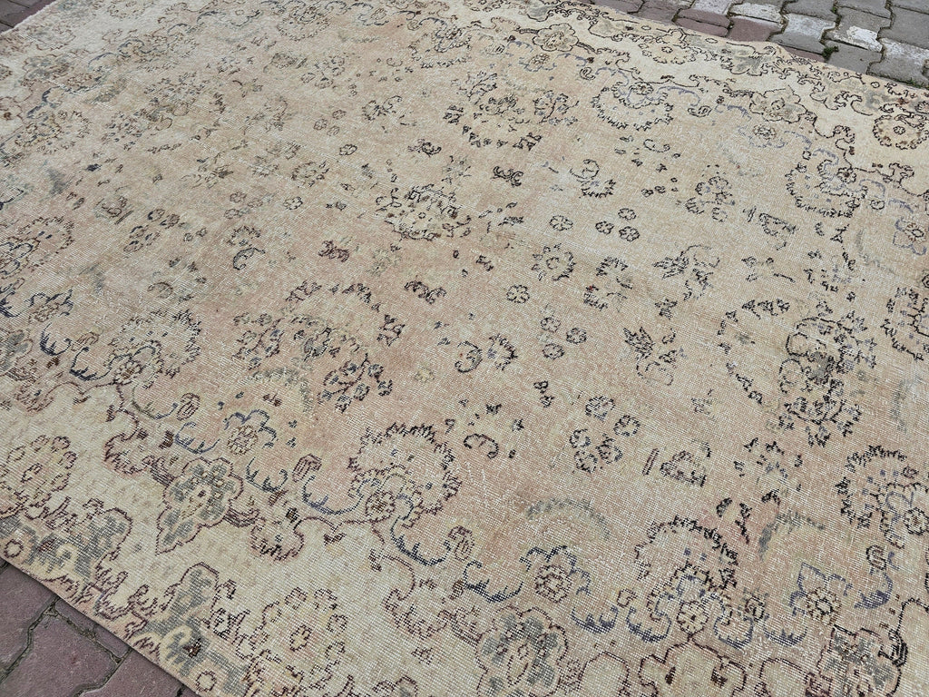 Vintage Oushak Rug 7x10: Handmade Turkish Wool Area Rug