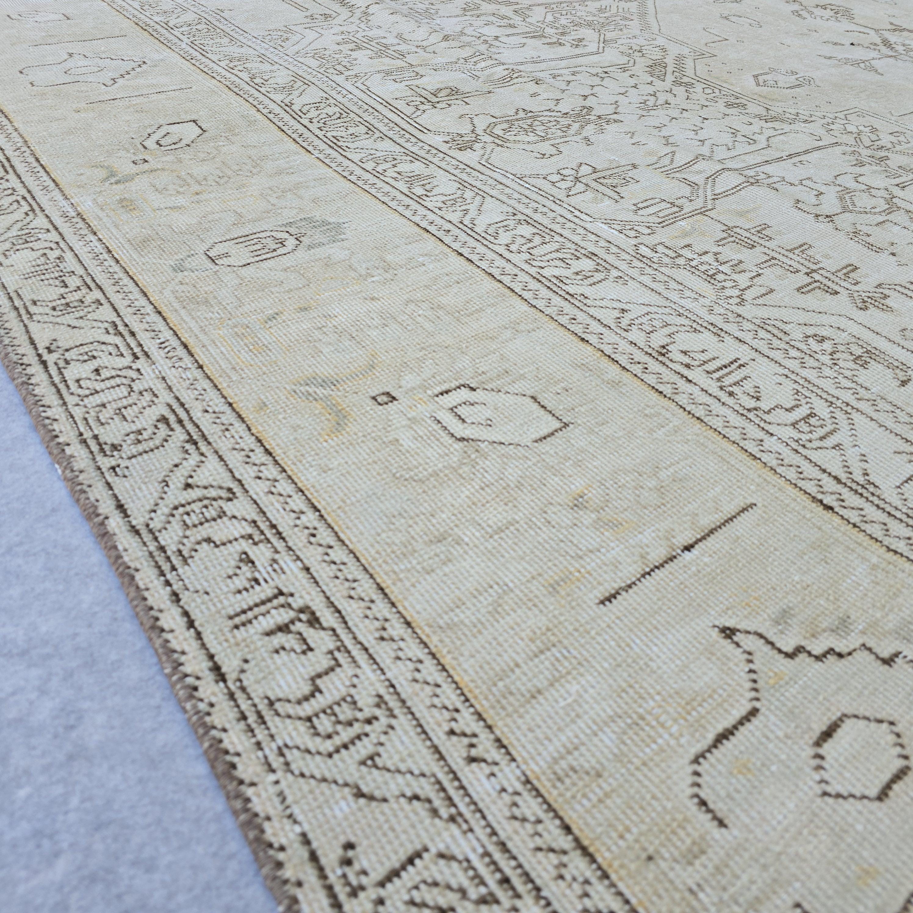 9x12 Neutral Vintage Area Rug/ Hand Knotted Wool Oushak Rug for Livingroom/ Authentic Turkish Rug/ Cream/Beige Wool Area Rug/Extra Large Rug