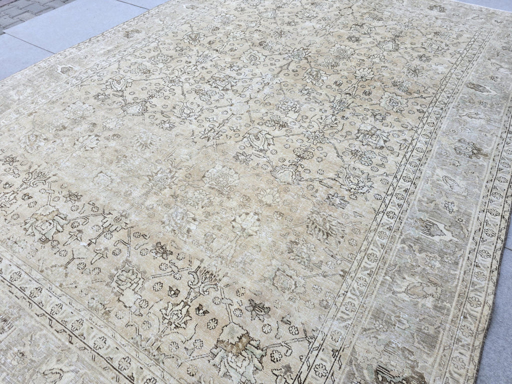 Turkish 9x12 Oushak Rug Neutral : Muted Vintage Wool Carpet  (9.3x12.4 ft)