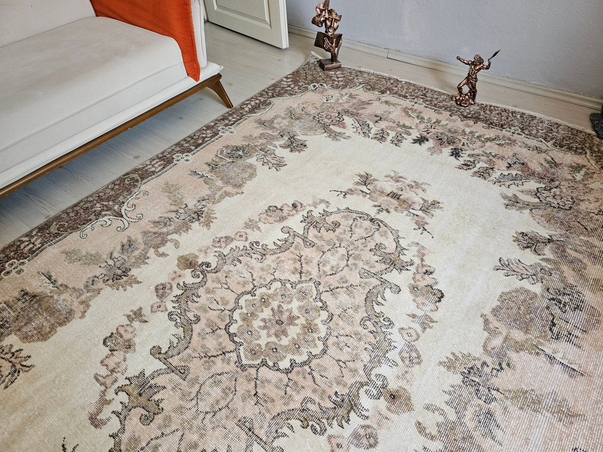 Vintage Turkish Oushak Rug: Hand-Knotted Wool Area Rug (6.55x10.25 ft)