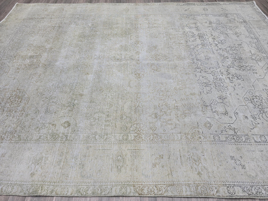 8x11 Overdyed Beige Gray Handmade Oushak Wool Rug 8x11: Neutral Vintage Turkish Rug
