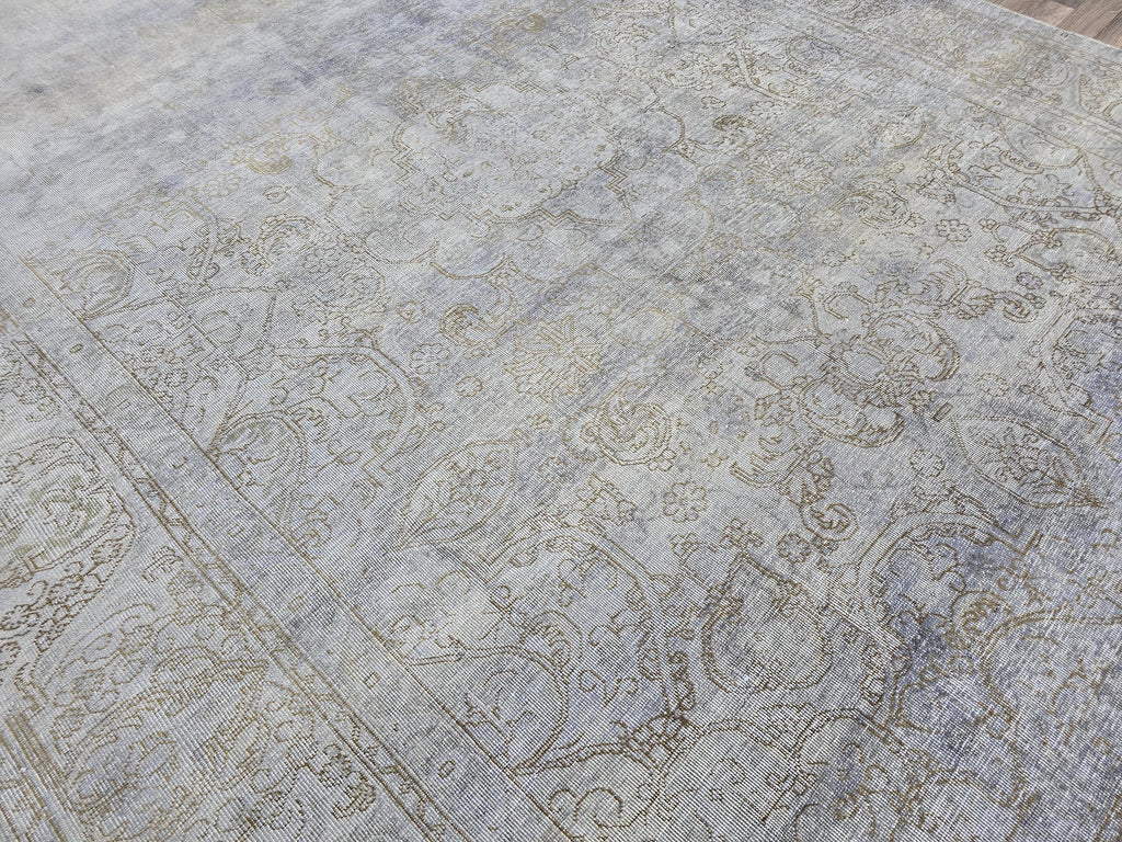 10x13 Vintage Handwoven Oushak Rug , Faded Neutral Turkish Area Rug, Muted Blue Gray Wool Carpet, Distressed Antique Style Rug