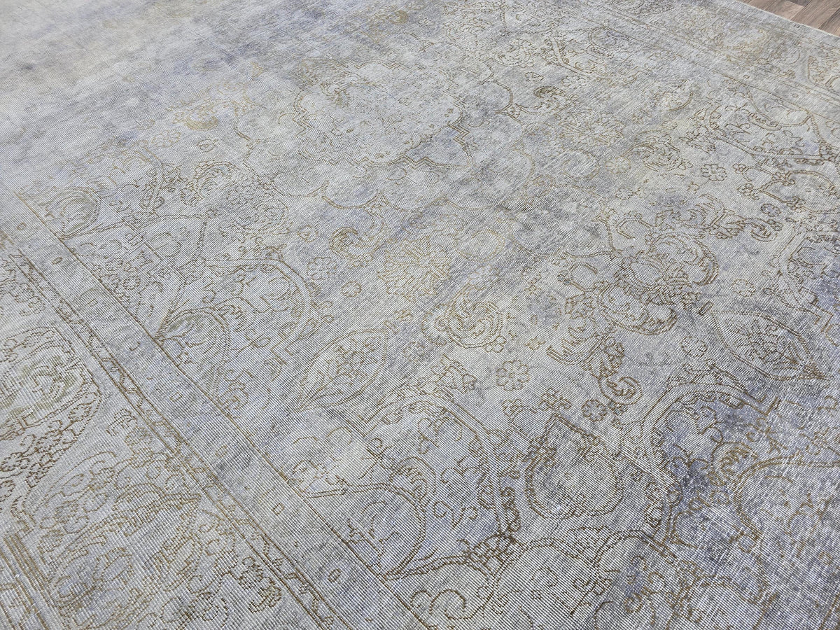10x13 Vintage Handwoven Oushak Rug , Faded Neutral Turkish Area Rug, Muted Blue Gray Wool Carpet, Distressed Antique Style Rug