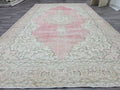 Pink Turkish Rug 7x11 Vintage Oushak Area Rug Distressed Medallion Living Room Large Carpet
