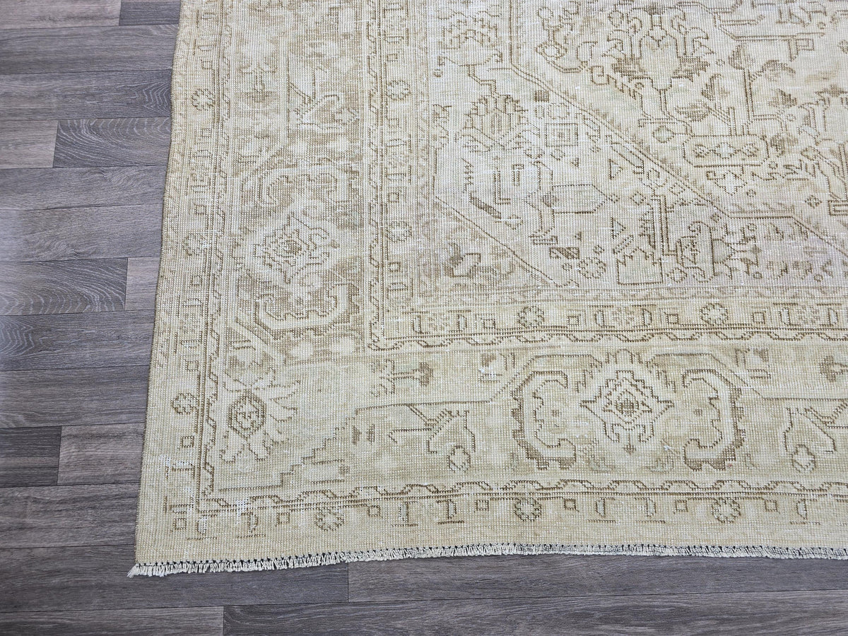 9x12 Oversize Vintage Area Rug/ Hand Knotted Wool Oushak Rug/ Beige Cream Turkish Rug/ Large Neutral Area Rug Geometric