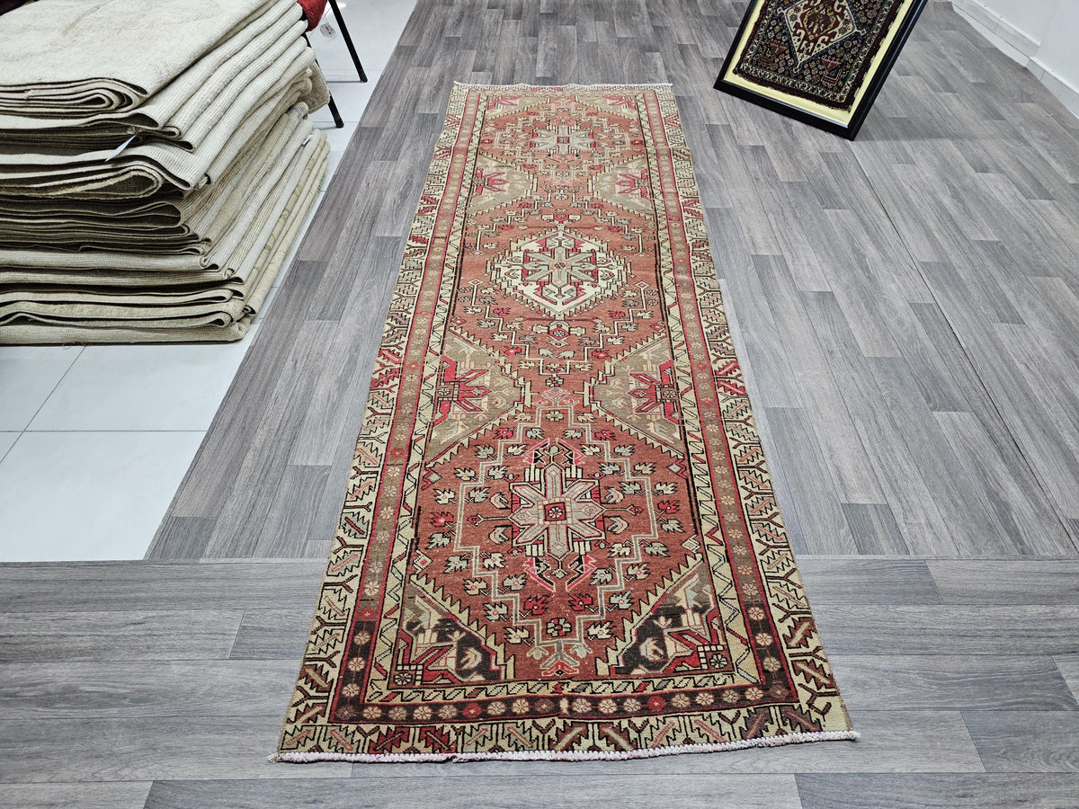 Vintage Oushak Runner 3.15x9.55 ft Handwoven Rug - High Quality Wool Runner rug for Kitchen and Hallway - Rustic Decor Runner