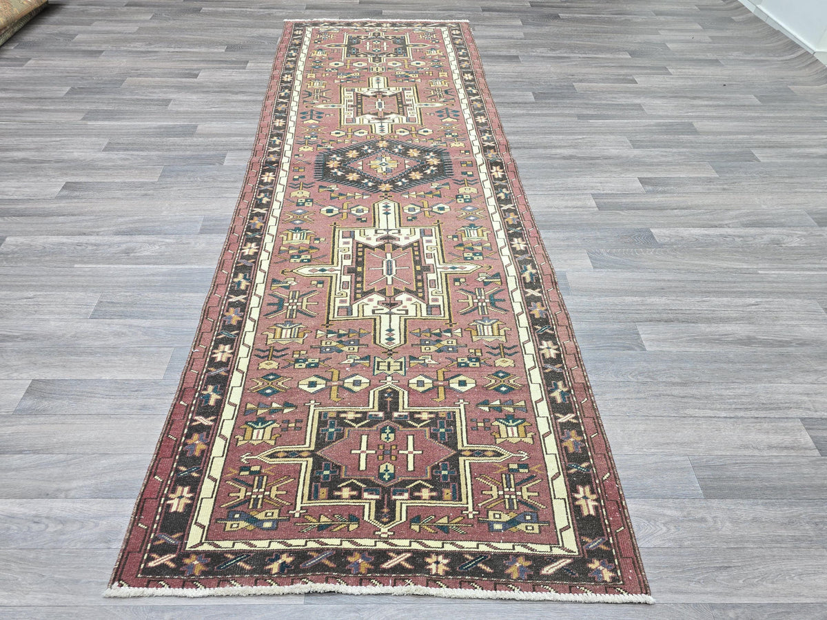 Vintage Turkish Runner Rug: Handwoven Wool Kilim, Tribal Hallway Decor