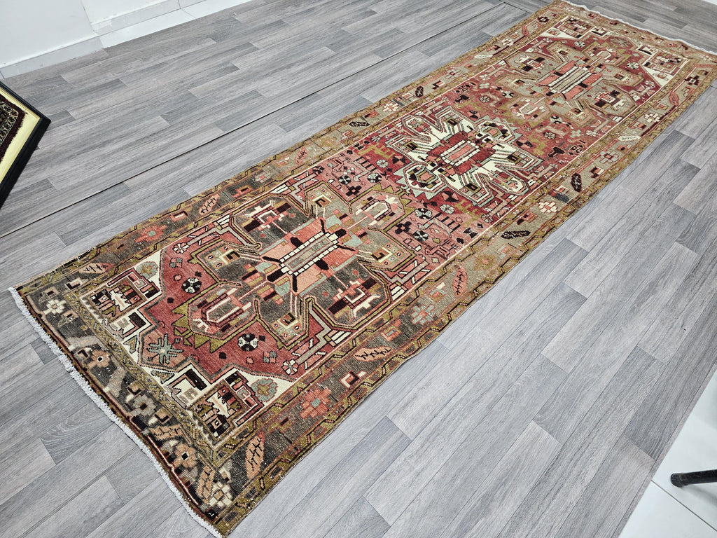 Hand Knotted Wool Runner: 3.5x11 Vintage Turkish Oushak Rug