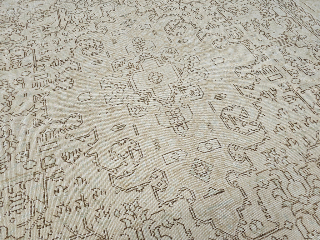 Oversize Hand Knotted Wool Rug: 9.60x12.60 ft. Vintage Turkish Geometric Carpet