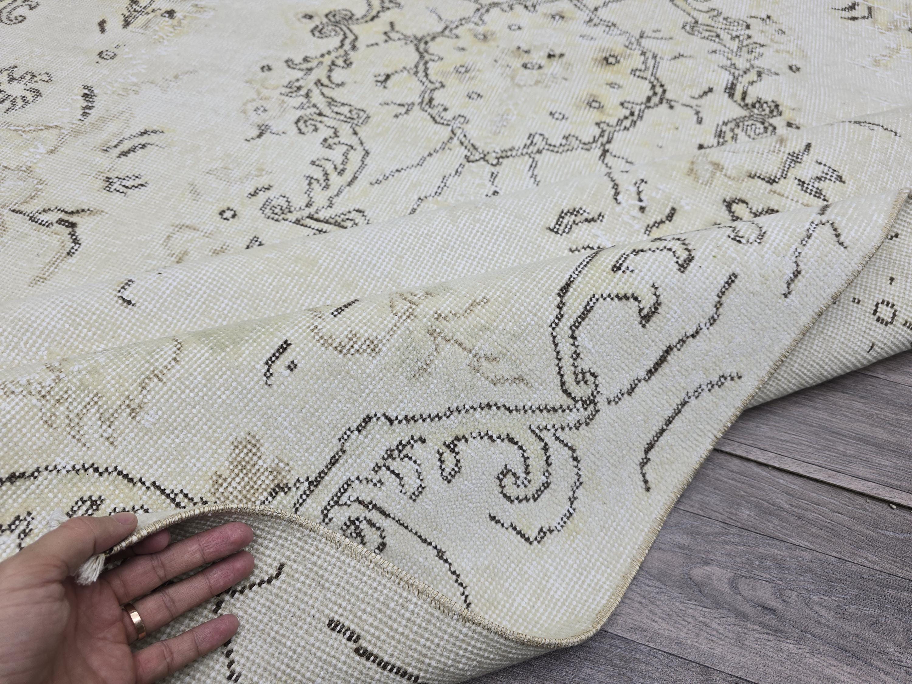 6x9 Vintage Turkish Oushak Rug: Hand-Knotted Wool Area Rug