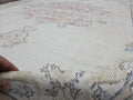 Turkish Rug 7x10 Vintage Cream Wool Area Rug Muted Pink Oushak Living Room Carpet