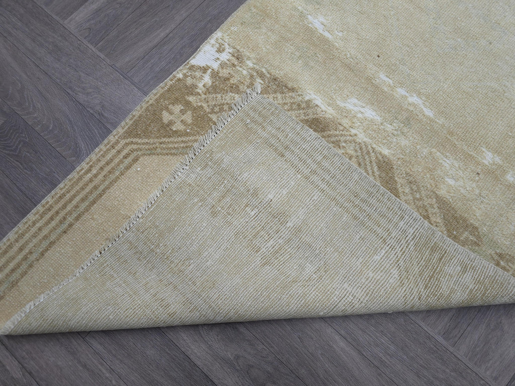 Hand Knotted Wool Runner: 3x7 Vintage Turkish Oushak Hallway Rug