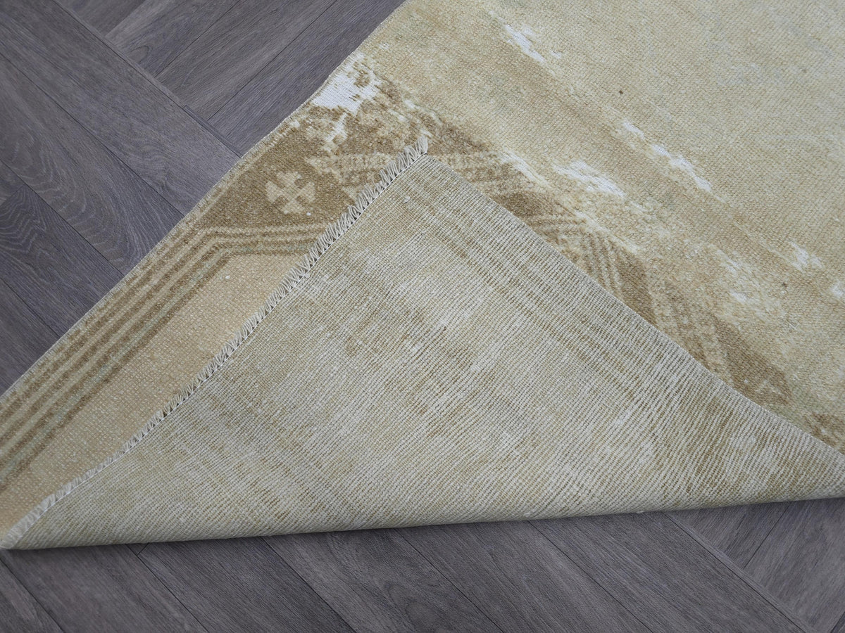 Hand Knotted Wool Runner: 3x7 Vintage Turkish Oushak Hallway Rug