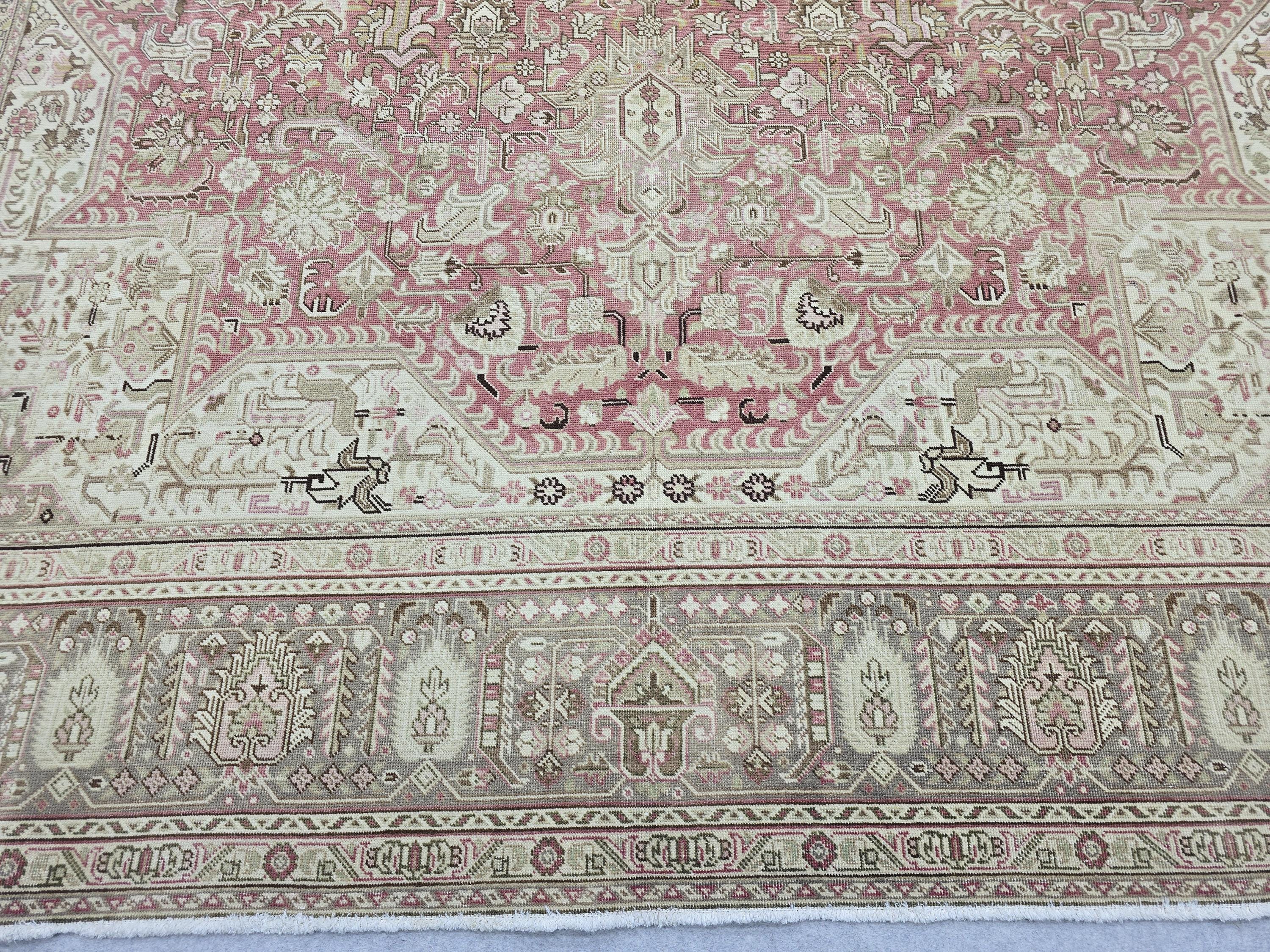 Vintage Hand-Knotted Wool Rug • Dusty Rose Medallion Turkish Carpet