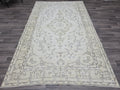 Vintage Turkish Oushak Rug: 5x9 Cream Floral Wool Carpet