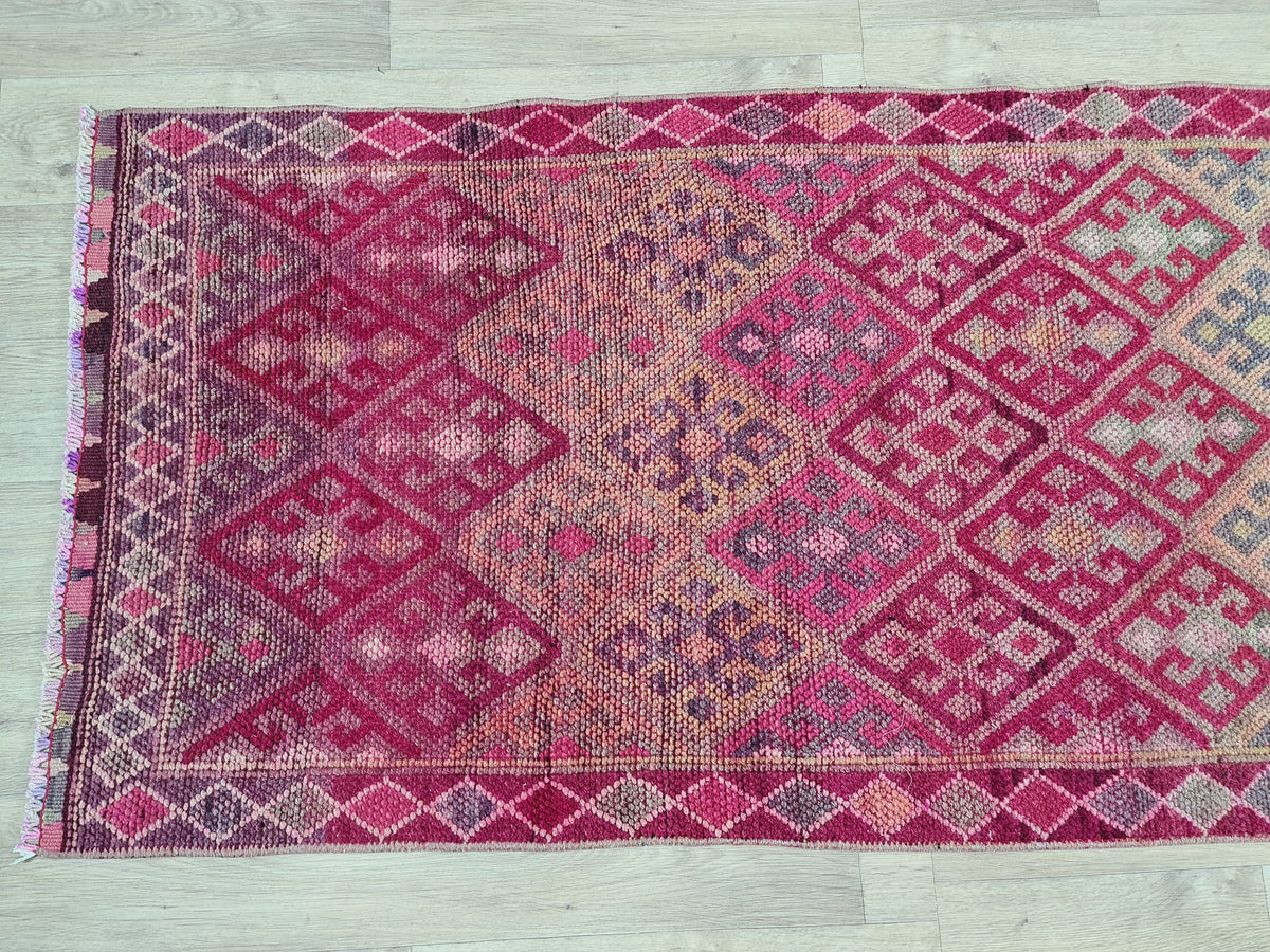 Purple Oushak Runner Rug: Hand-Knotted Wool, Vintage Turkish Design (2.75x14.4 ft)