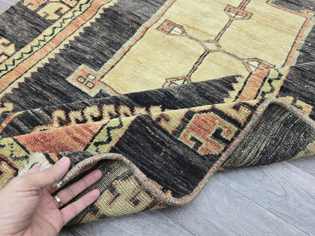 Long Vintage Anatolian Runner Rug: Handwoven Wool Hallway Carpet (3.5x12)