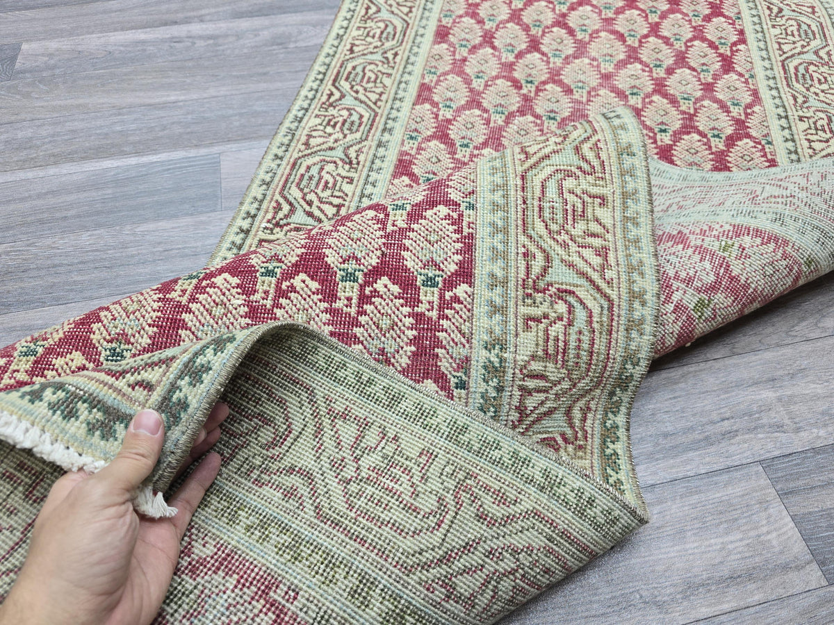 Hand Knotted Oushak Runner: Extra Long Vintage Turkish Hallway Rug