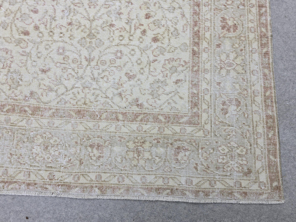 Handknotted Oushak Wool Rug 7x10, Cream Terracotta Floral Turkish Carpet
