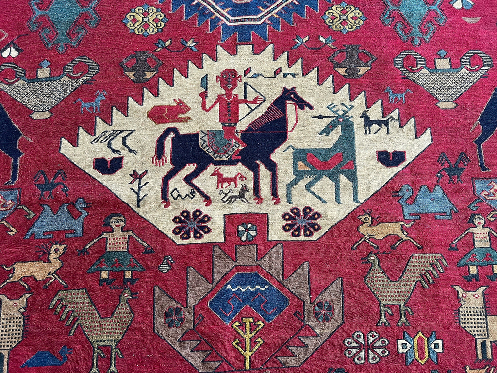 Dragon Soumak Rug: Antique Caucasian Hand-Knotted Wool Carpet (7x9.45 ft)
