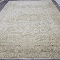Vintage Rug 9x12 : Hand Knotted Wool Neutral Turkish Oushak Carpet