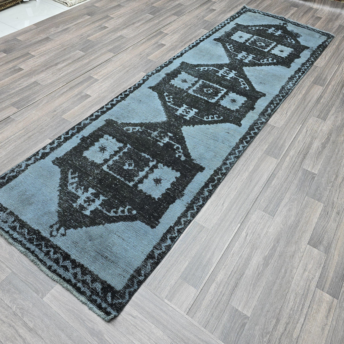 Vintage Turkish Runner Rug: Handwoven Wool Distressed Anatolian Decor
